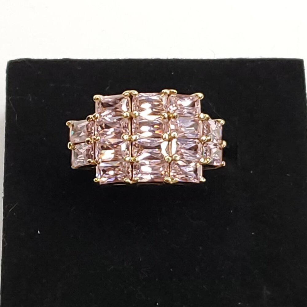 Sterling Silver Goldtone Pink CZ Ring 6 Multi Stone Cluster Cocktail SETA
